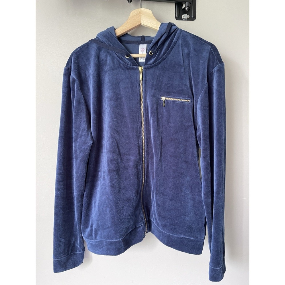 French Dressing Connection Velour Blue Jacket Size L with Zipper windbreaker